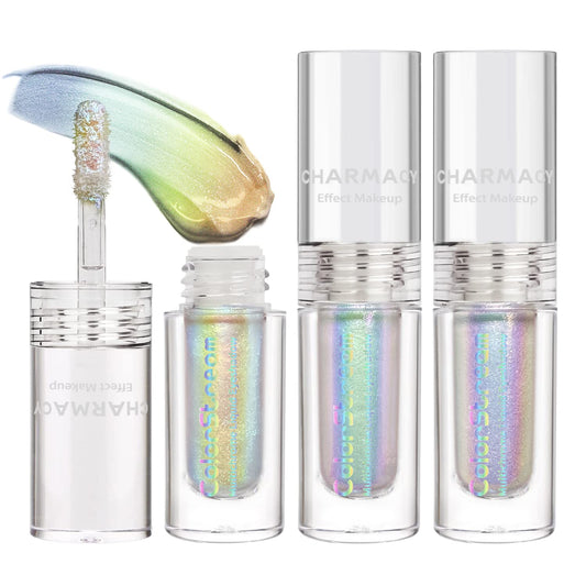 CHARMACY 3 Pcs Multichrome Glitter Liquid Eyeshadow, Chameleon Shifting Color, Holographic Metallic Eyeshadow, Long-Lasting Wear, Vegan Eye Topper for Party, Daily Makeup (#303) | alldaygood beauty