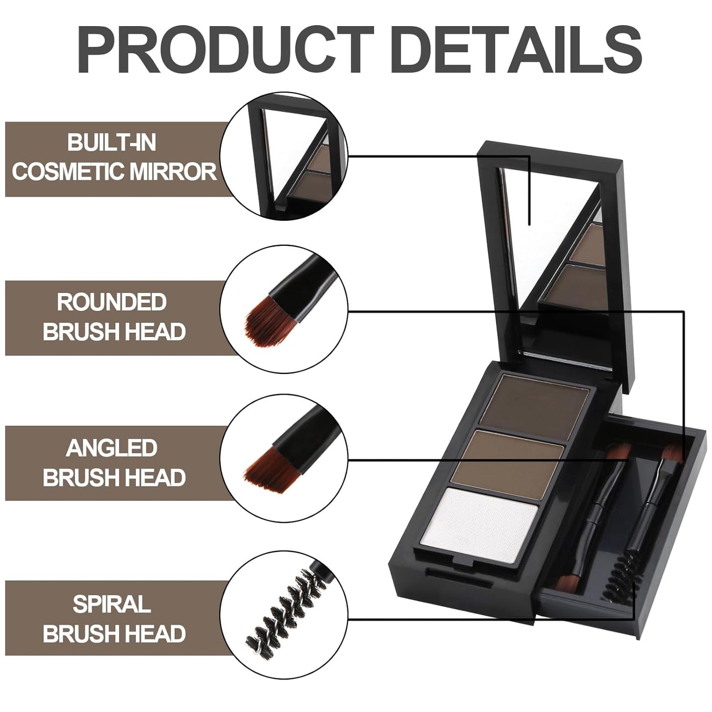 3 Colors Eyebrow Makeup Kit, Professional Brow Contour Palette, Waterproof Long-lasting Eyebrow Filler Powder with Mirror & Brow Brush