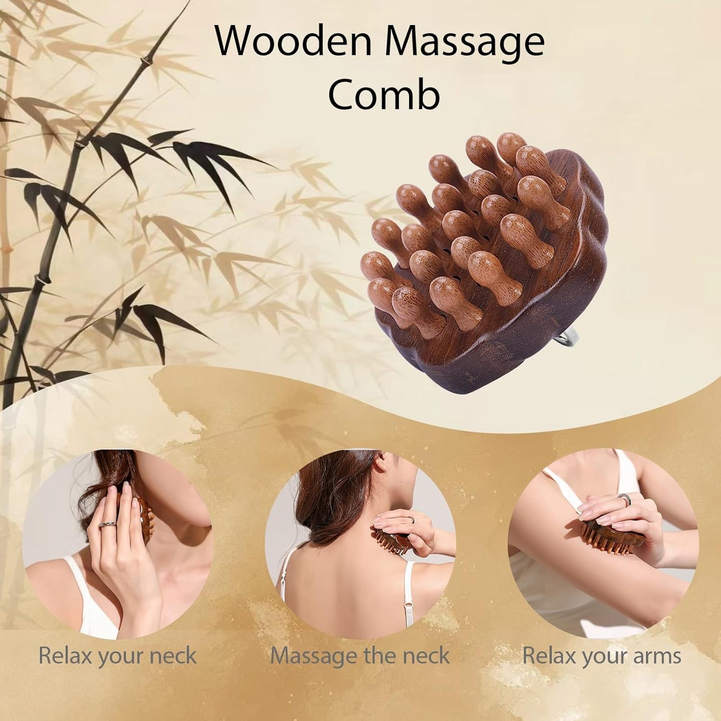 Wooden Scalp Massager for Hair Growth - Wooden Hair Brush & Body Massage Tool with Wide Teeth for Detangling, Stress Relief & Improved Circulation