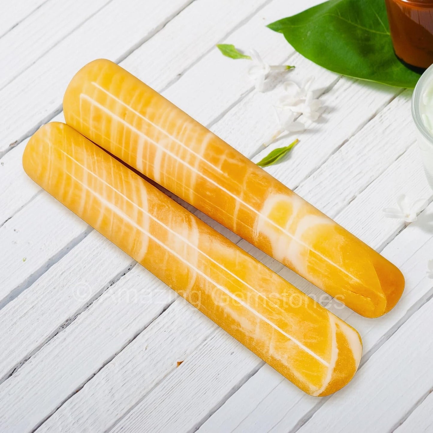 Yellow Calcite Crystal Wand Massage Stick - Pelvic Wand Gua Sha for Adults - Crystals and Healing Stones Massage Wands for Adults Gifts (Smooth)