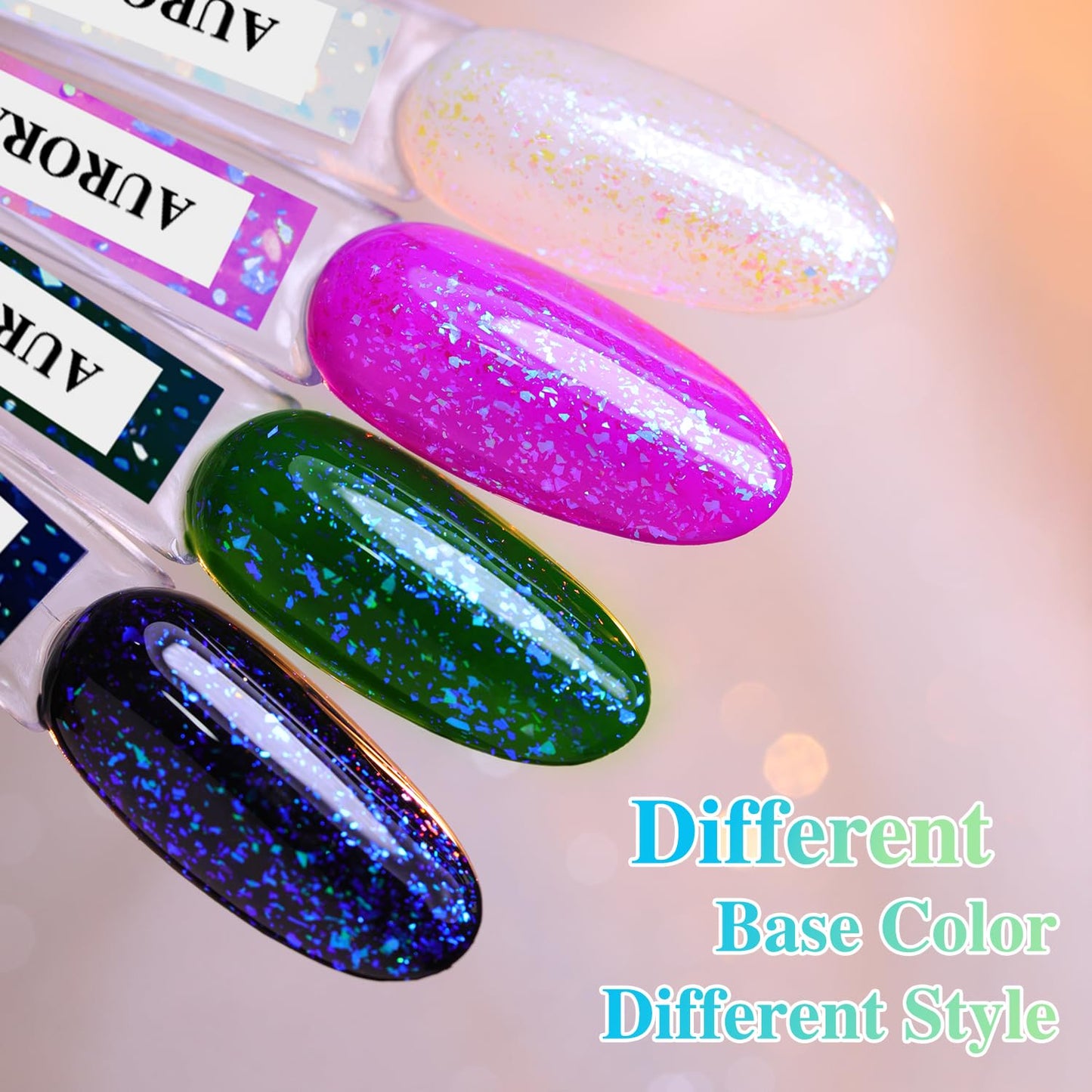 Double Rhythm 15ML No Wipe Gel Top Coat Base Coat Iridescent Glitter Shimmer 2 in 1 Nail Polish Soak Off Manicure DIY Home Salon (AURORA TOP COAT 5)