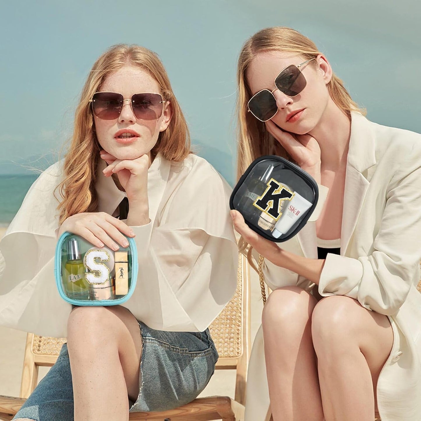 YOOLIFE Initial Make Up Bag Travel Toiletry Bag, Clear Makeup Bag Preppy Cosmetic Bags Organizer Travel Essentials Gifts for Women Teen Girlfriend Teacher Mom Birthday Mothers Day Gifts Mini Blue H