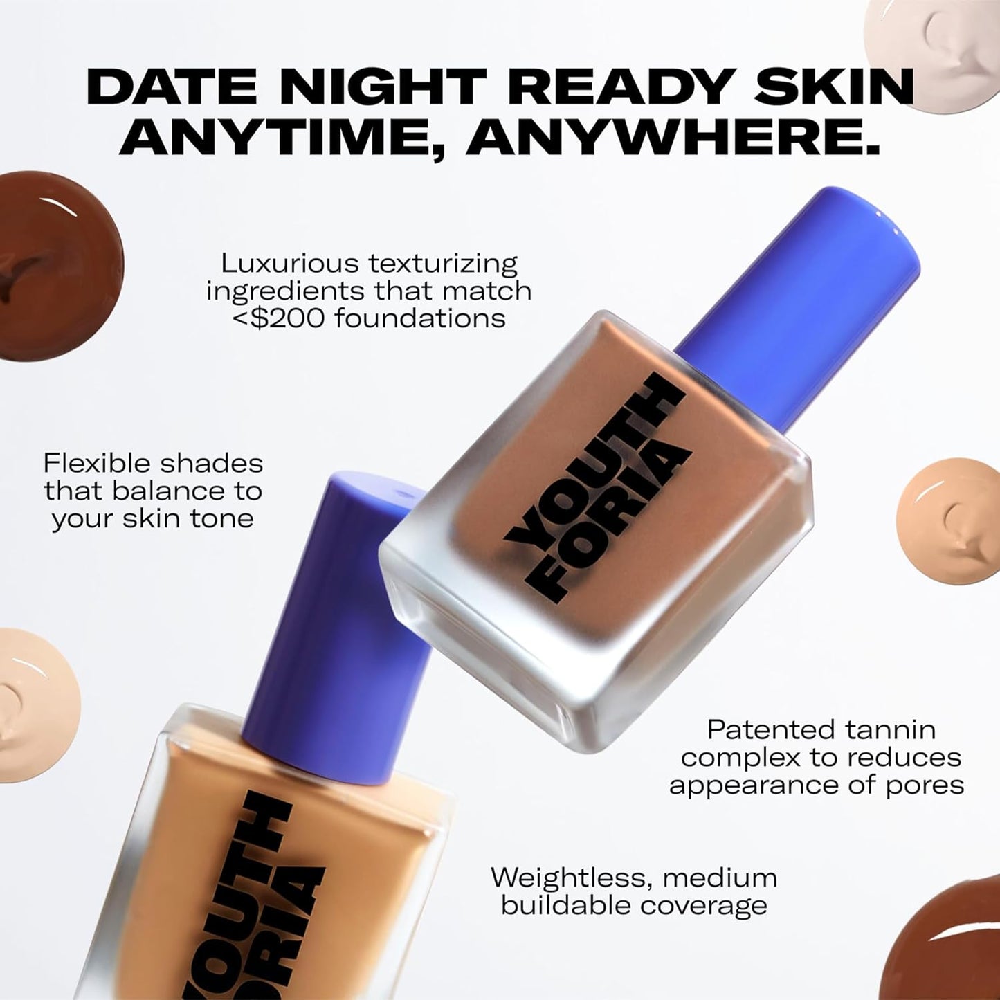 Youthforia Date Night Skin Tint Serum Foundation, Light-Medium Coverage, Hydrating Formula, Vegan & Cruelty-Free, 320 Light Medium to Medium - Neutral with Cool Undertones