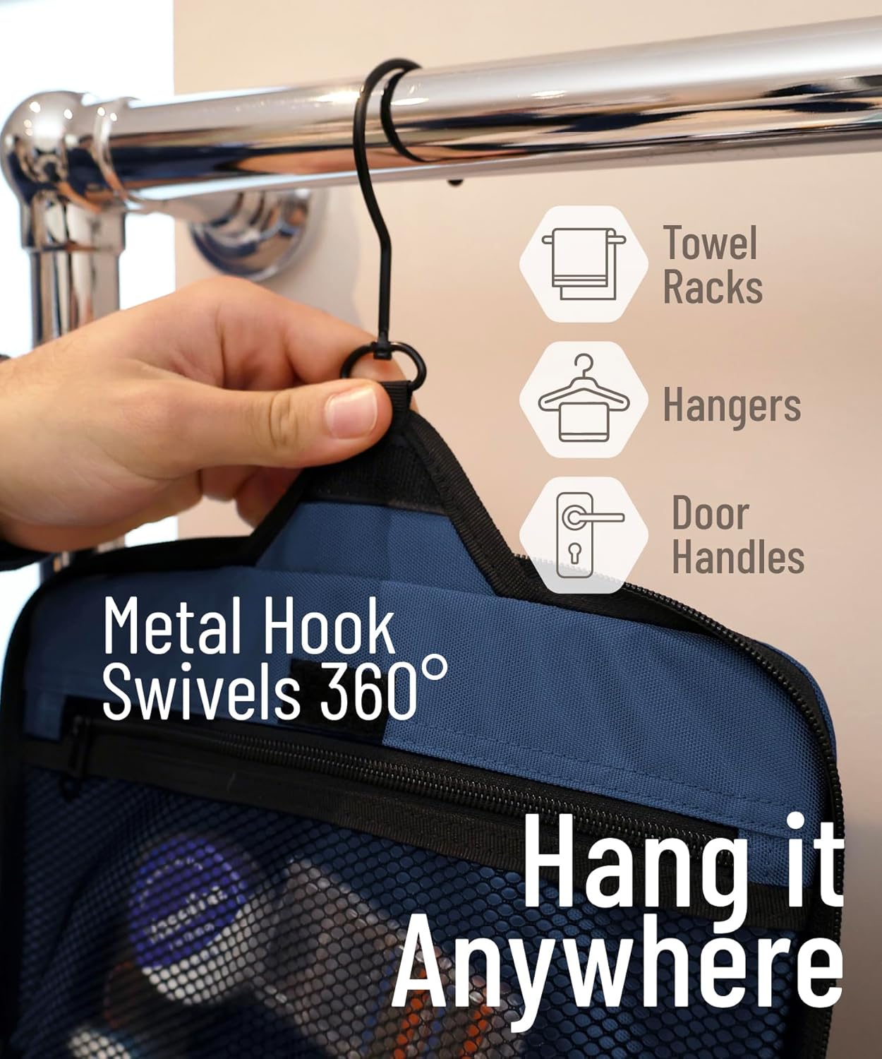 D&D Hanging Travel Toiletry Bag for Men and Women – Large Cosmetics, Makeup and Toiletries Organizer Kit with 10 Compartments, YKK Zippers, XXL Metal Swivel Hook, Water-Resistant Nylon