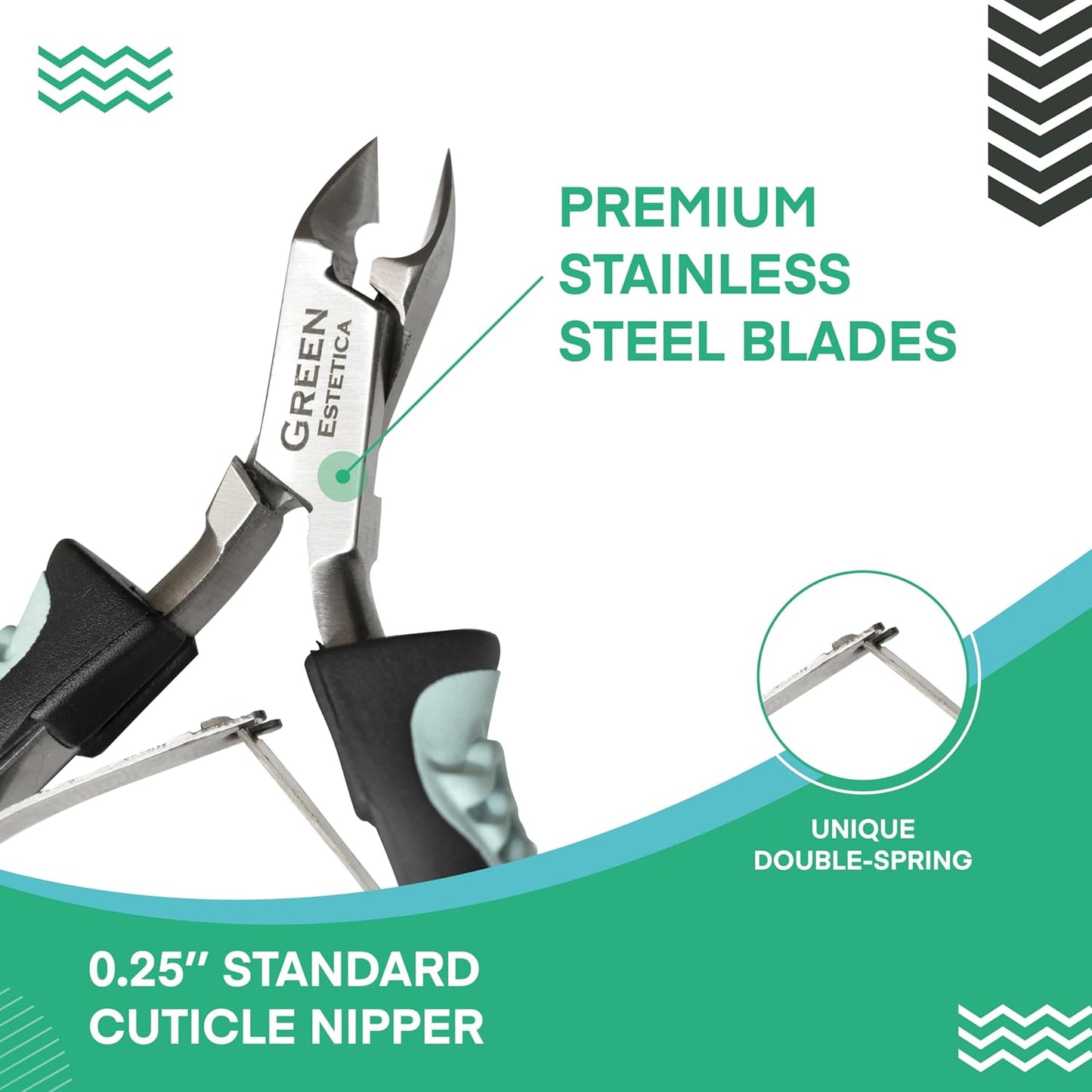 Cuticle Trimmer with Non-Slip Grip Handle Professional Stainless Steel Cuticle Cutter Sharp Blades Double Spring Cuticle Nippers for Nail Care Pedicure Manicure Nail Tools (Green-Black)