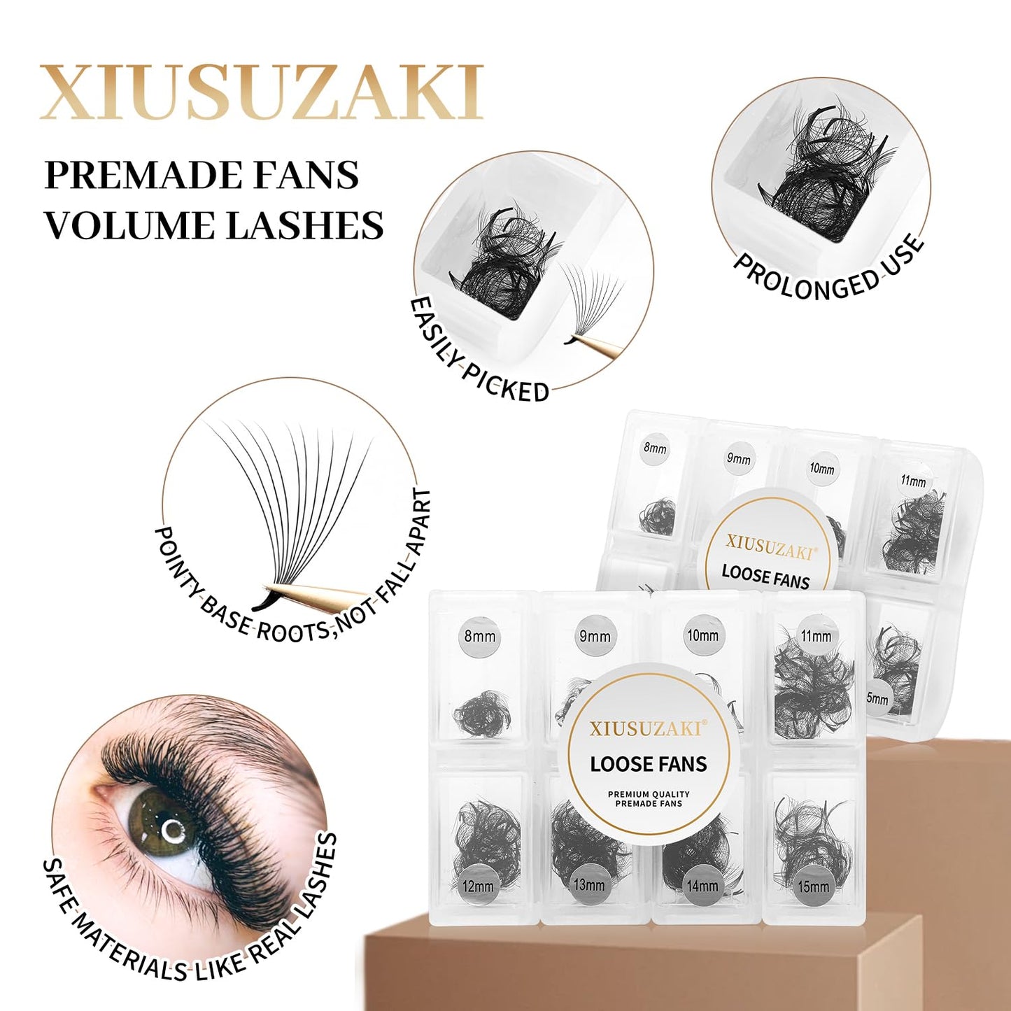 Premade Fans Eyelash Extensions - 600 Fans, 16D Volume, 0.03mm Thickness, C Curl, Fluffy Soft Mix (8-15mm)
