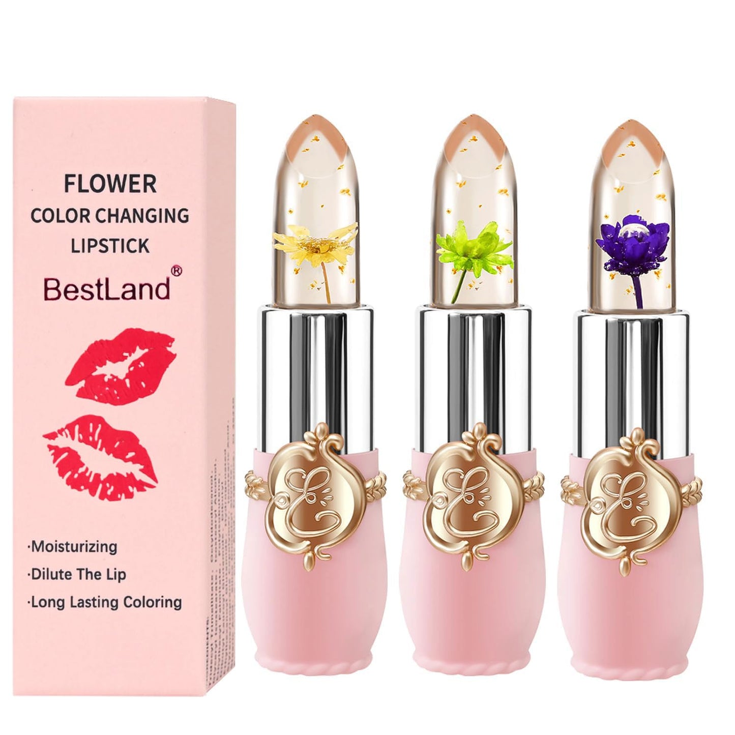 3 Pcs/Set Flower Jelly Lipstick Set Temperature Change Moisturizer Long Lasting Nutritious Balm Magic Color Change Lip Gloss (Flower Jelly Lipstick 040506)