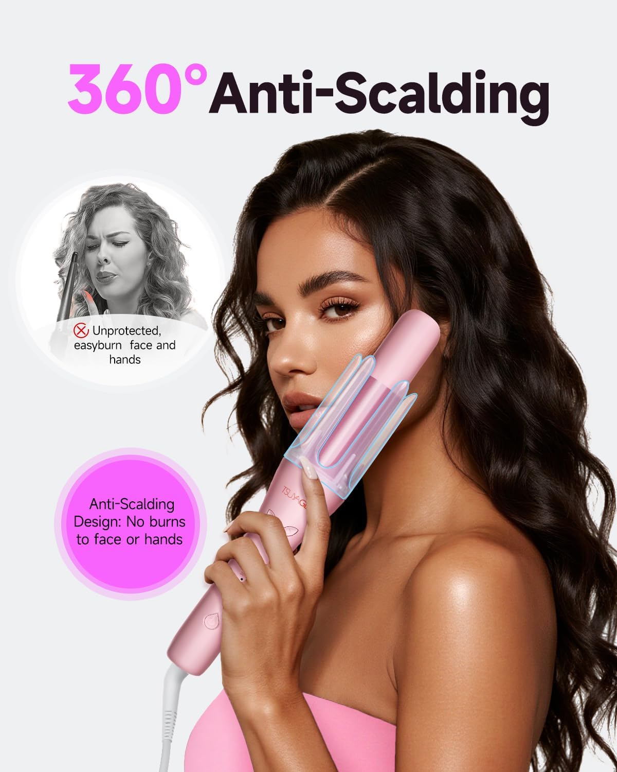 Automatic Curling Iron,1 1/4 Hair Curler with 3 Temperatures, 10S Fast Heating, 2-Way Rotation, 30 Min Auto Shut-Off, 500 Million Ionic, Anti-Scald-Tangle for Long Hair