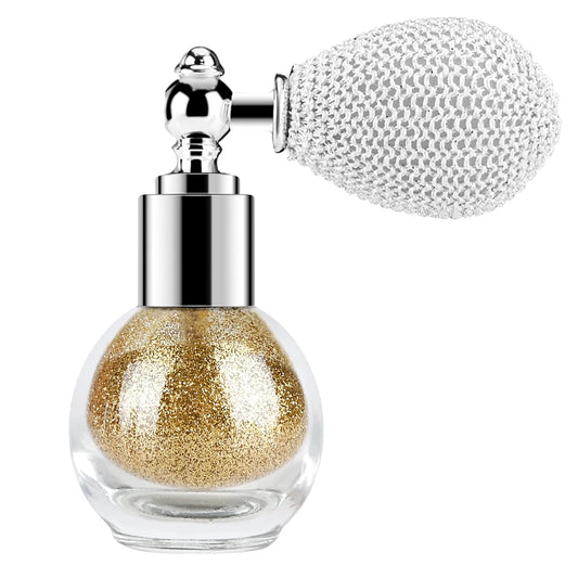 KYDA Highlighter Powder Spray, High Glossy Shimmer Sparkling Powder for Face and Body Glitter Makeup, Body Glitter Spray, Golden | alldaygood beauty