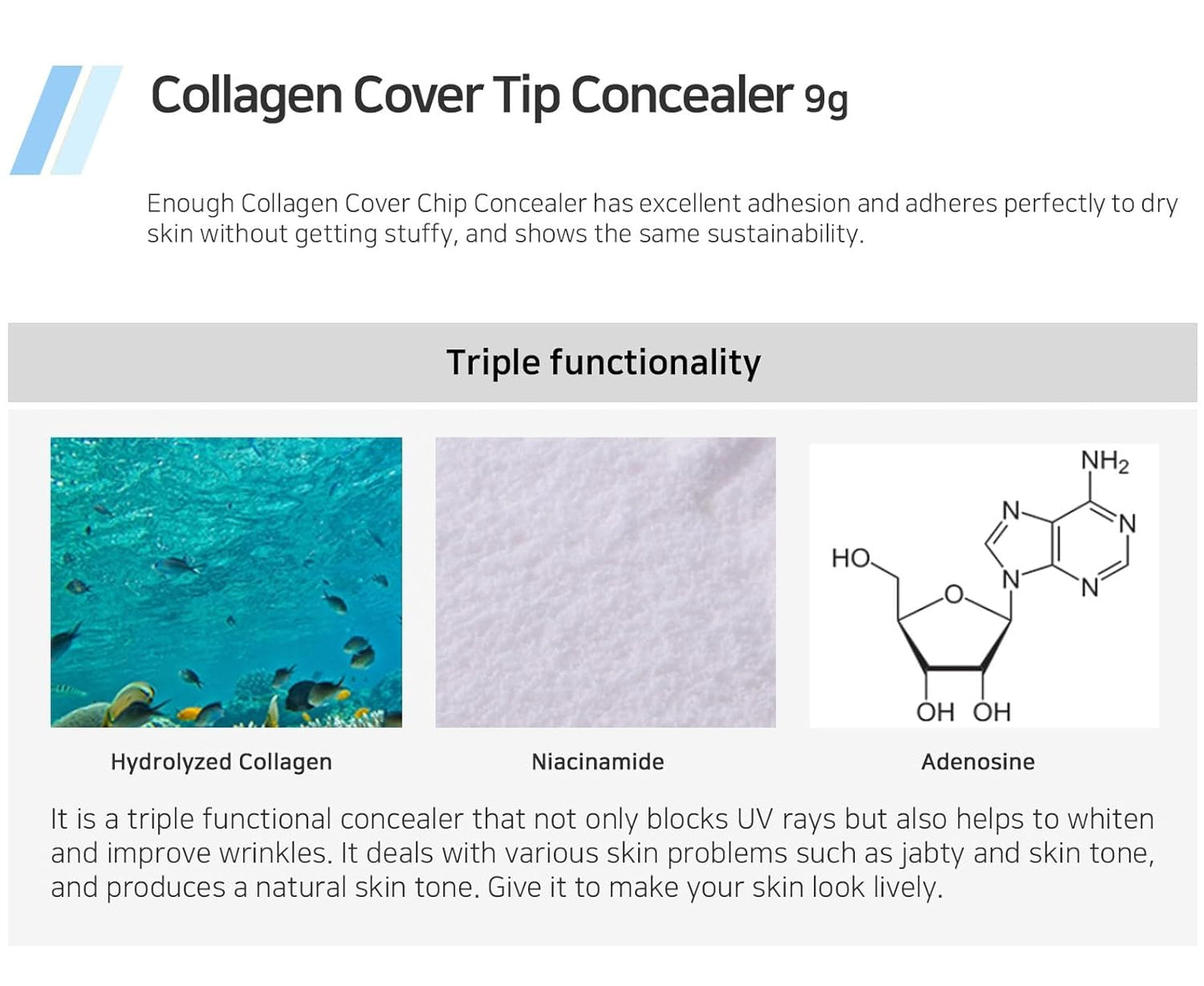 Enough Collagen Cover Tip Concealer - Full Coverage Concealer for Flawless Skin (#03 Natural beige, 0.31oz / 9g)