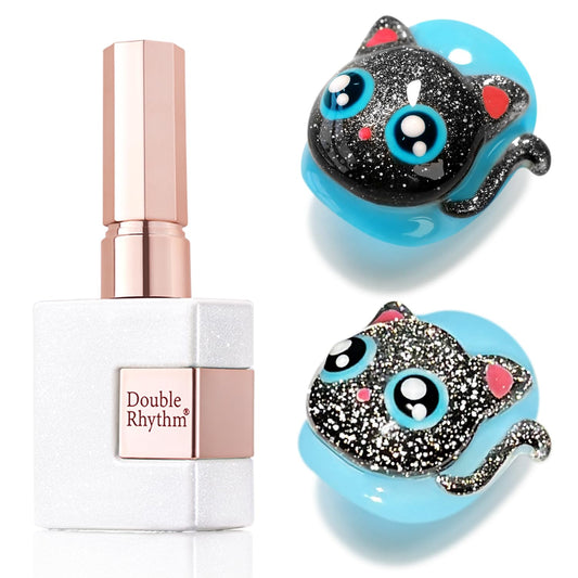 Double Rhythm Jelly Glass Cat Eye Gel Polish with Magnet 15ML Holographic Glitter Shimmer Translucent Sheer Color Magnetic Nail Polish Salon DIY at Home (Black Glitter-MC1061) | alldaygood beauty