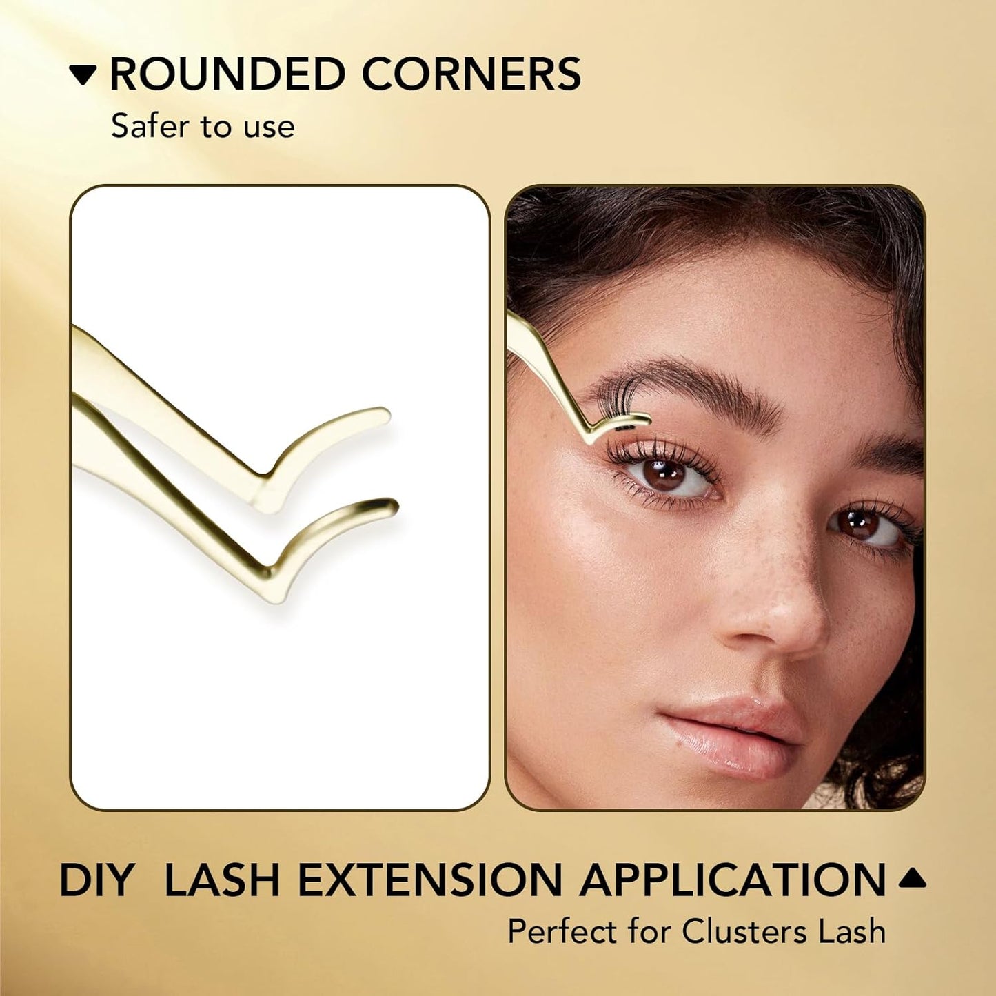 GOLLEE Eyelash Applicator Tool DIY Cluster Lash Tweezers Curved Eyelash Tweezers for Easy Lash Application and Removal, DIY Lash Applicator Tweezer For Strip Lashes Clusters Lash