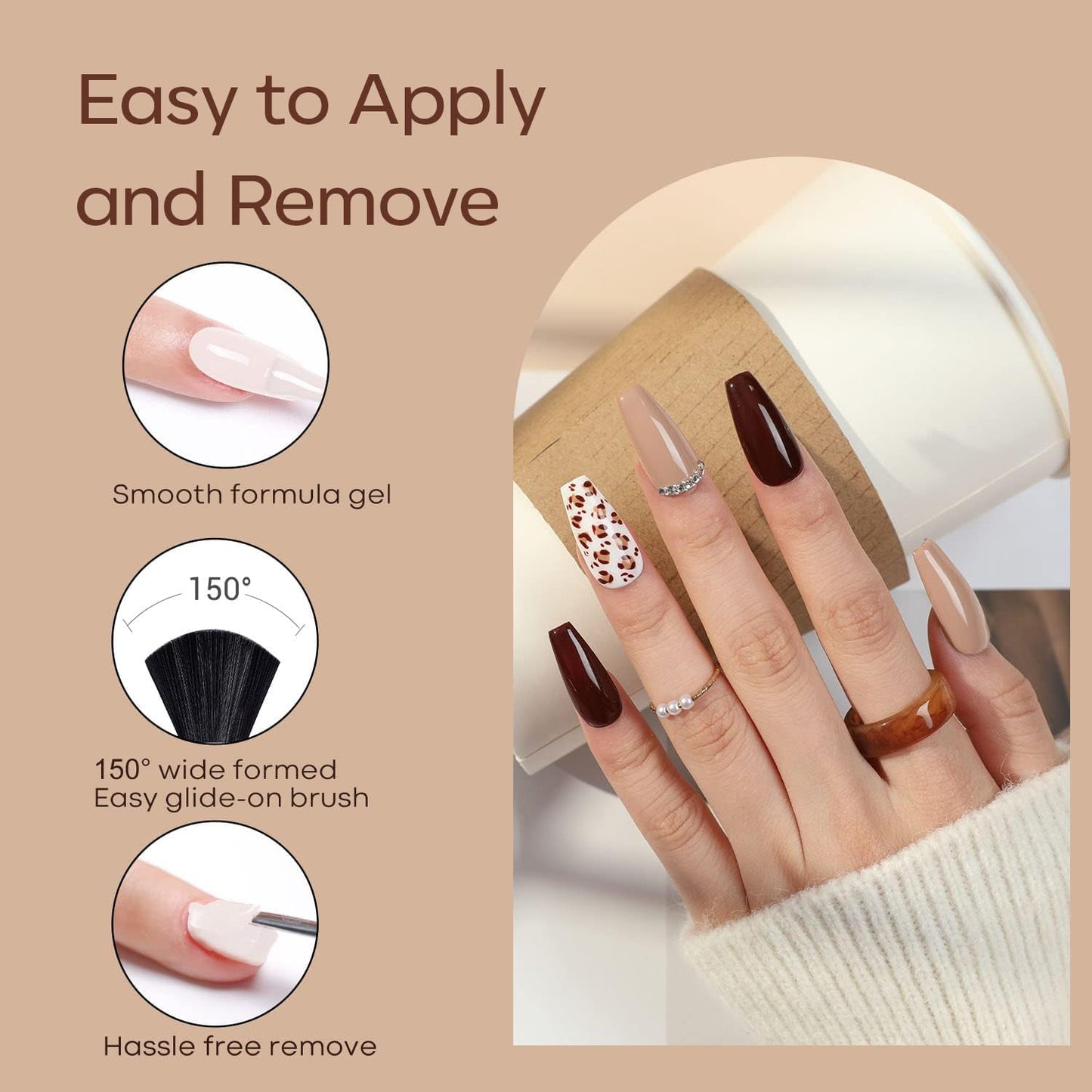 modelones Gel Nail Polish Set, 6 Colors Fall Winter Chocolate Brown Black Nude Glitter Gel Polish Kit Neutral Soak Off Nail Art Salon Design French Manicure DIY at Home Gifts for Women Girls