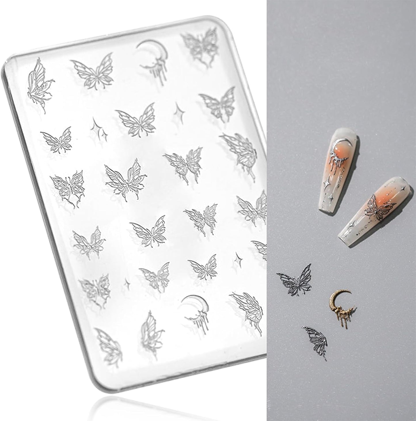 Nail Art Silicone Mold - Butterfly Stars Moon Decoration for 3D Carving Templates, Precise Embossed Pattern Tools, Charms for Acrylic DIY Craft