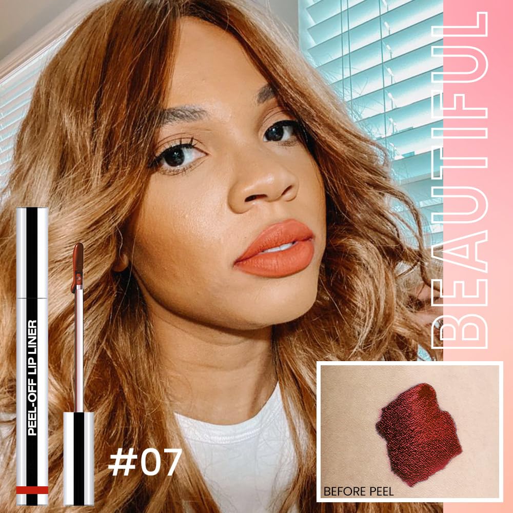 Matte Liquid Lip Stain Peel Off Lip liner Tattoo, Orange Red Matte Peel Off Lip Stain, Long Lasting Waterproof Lipstick Lip Gloss Stain, Transfer-proof for All Skin Types, 0.12 fl oz 07#