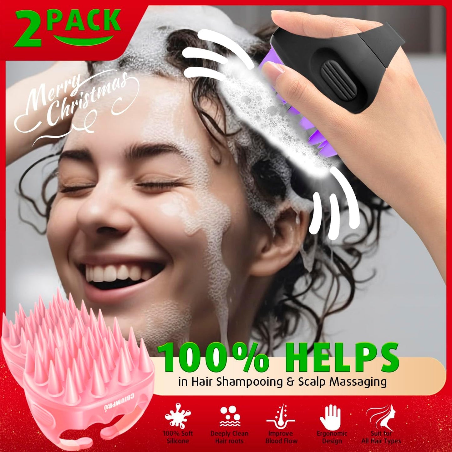 Cbiumpro 2-Pack Scalp Massager Shampoo Brush, Ultra Soft Silicone Scalp Scrubber Exfoliator Brush for Hair Growth & Dandruff Removal - 100% Fit All Hair Types
