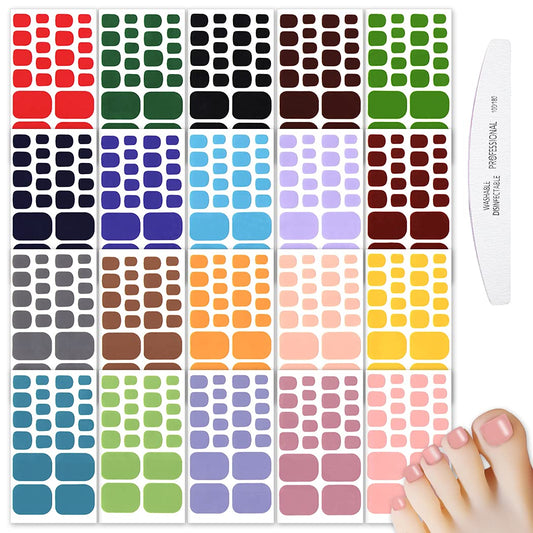 WOKOTO 20 Sheets Full Toe Nail Wraps Self-Adhesive Solid Color Toenail Nail Polish Strips Stickers for Toe Nails Stickers Decals with 1 Piece Nail File Manicure Kit Stick On Nails Color Strips | alldaygood beauty