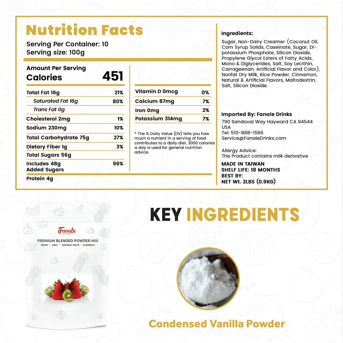 Fanale Premium Horchata Bubble Tea Flavoring Powder | Perfect for Baking, Smoothies, Desserts and Drinks | Instant Flavoring Powder for Boba Milk Tea- 2.2 Pounds (Pack of 1).