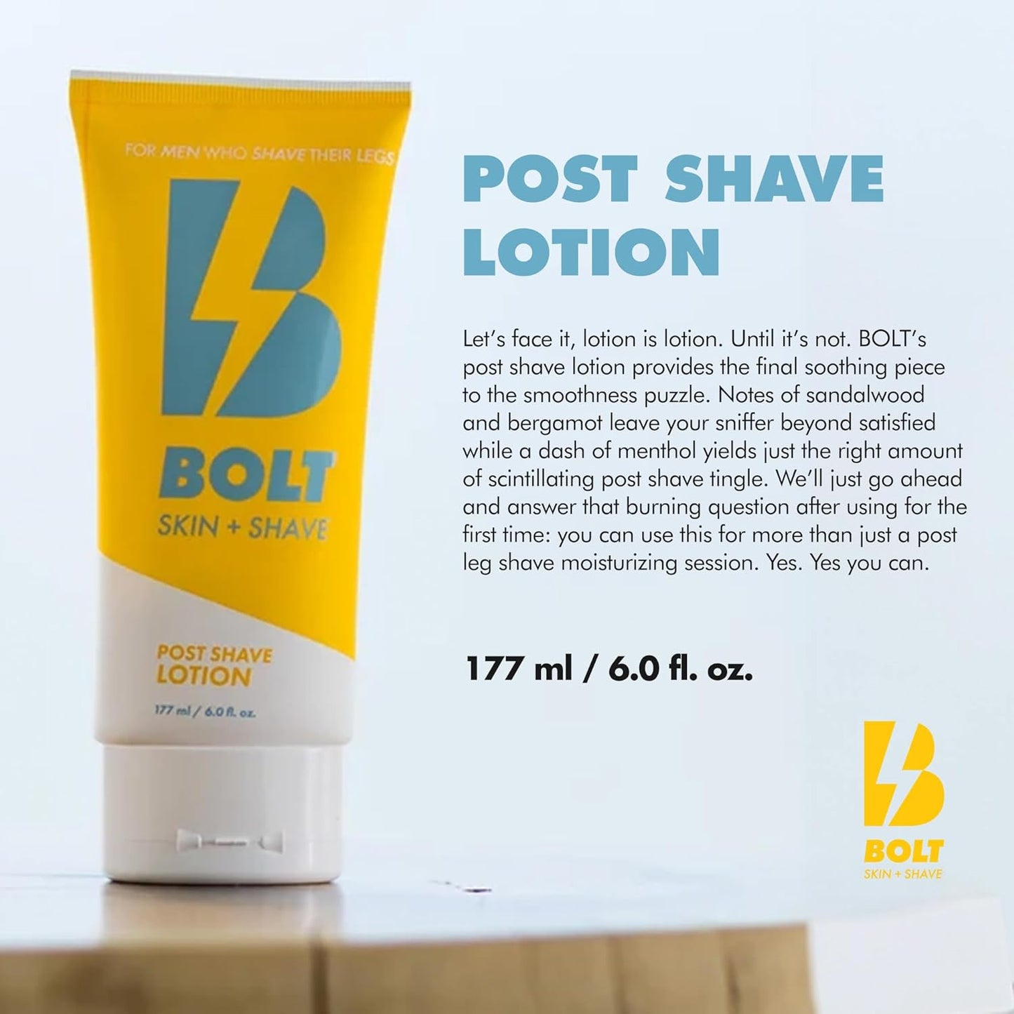 Post Shave Lotion for Men - Sandalwood & Bergamot Moisturizer with Cooling Menthol - Soothes, Hydrates, and Refreshes Skin After Shaving - Ideal for Legs, Arms, and Body - 6 Fl Oz