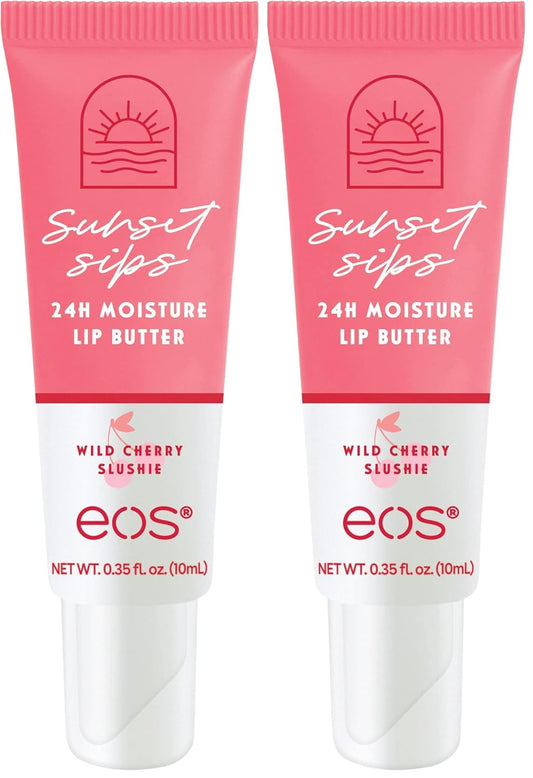 eos Sunset Sips Lip Butter Tube- Wild Cherry Slushie, 24-Hour Moisture, Overnight Lip Mask, Lip Care Products, 0.35 fl oz (Pack of 2)