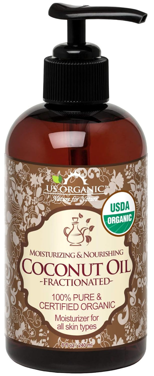 US Organic Fractionated Coconut MCT Oil (Liquid Coconut Oil), USDA Certified Organic, Non-GMO, Perfect for massage, carrier oil for DIY blends, Hair, Skin care. 100% Pure, Hexane-Free (8 oz) | alldaygood beauty