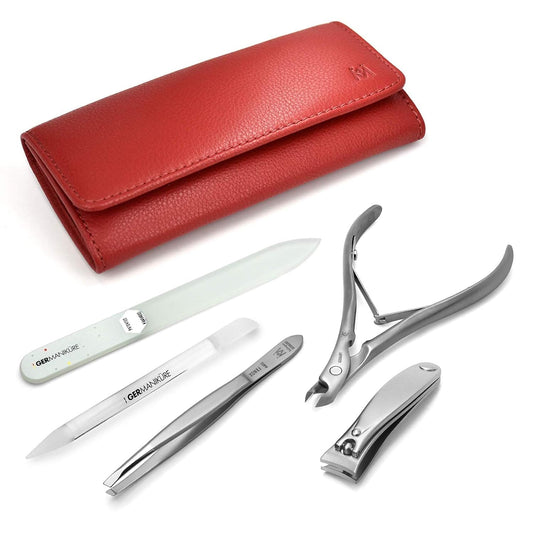 GERMANIKURE 5pc Manicure Set in Leather Case -FINOX Stainless steel tools handmade in Solingen Germany – Professional Nail and Cuticle Care Travel Implements | alldaygood beauty