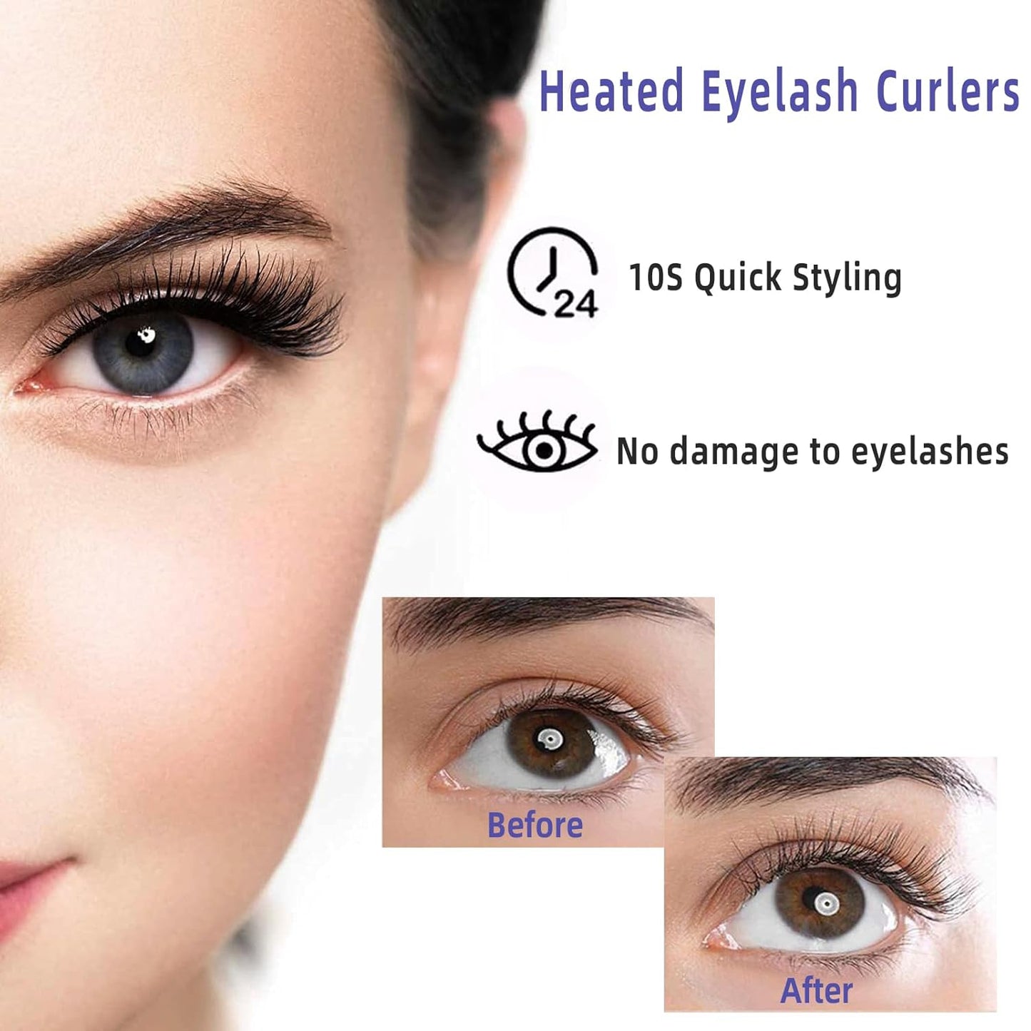 Pinkiou Heated Eyelash Curler for Women USB Rechargeable Lash Curler Long Lasting Ironing Electric Eyelash Curler with Silcone Pad Replacable Great Makeup Tools for Her(Purple)