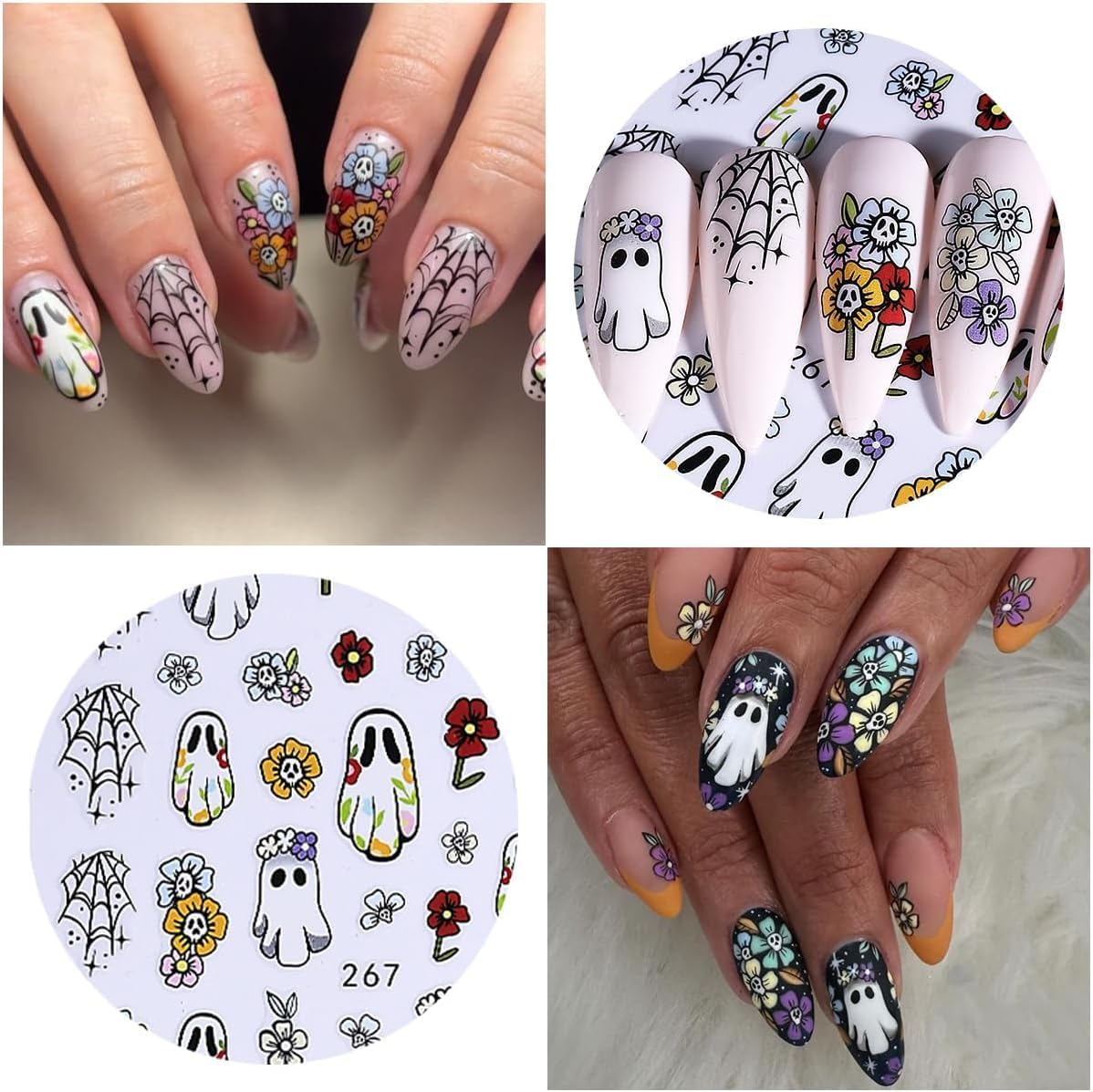 Nail Art Stickers3D Self-Adhesive Nails Art Decals Nails Supplies for Women Girls Manicure Decoration (Black)