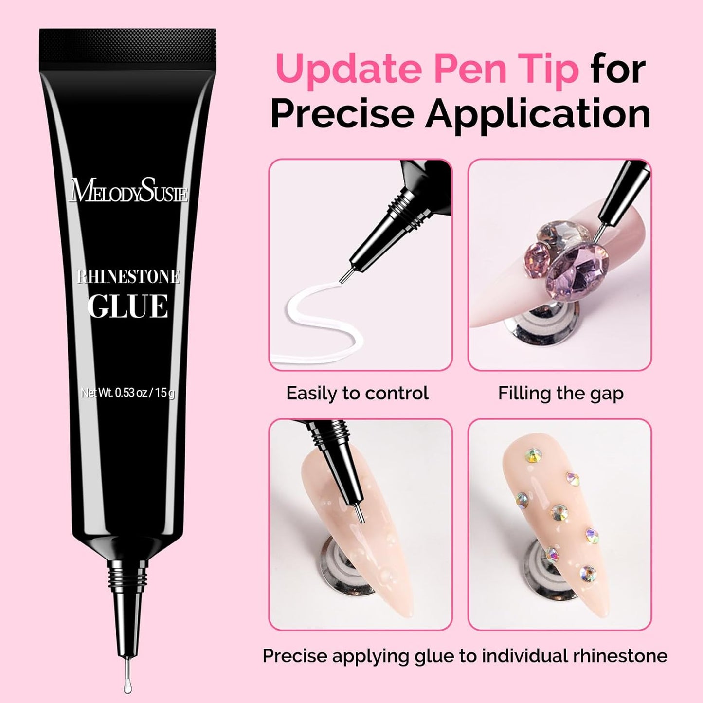 MelodySusie 15g Pinpoint Nail Rhinestone Glue for Nails Super Strong Gel for Nail Charms Gems 3D Nail Gel UV Nail Glue for Nail Art Design Nail Chrome