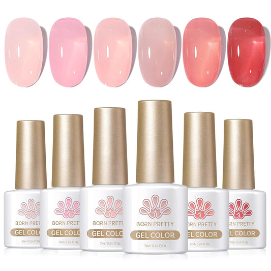 Born Pretty Jelly Nude Pink Gel Nail Polish Sheer Transparent Gel Polish 6Colors Soak Off U v Light Cure Gel Polish Kit for Salon and Nail Art DIY at Home | alldaygood beauty