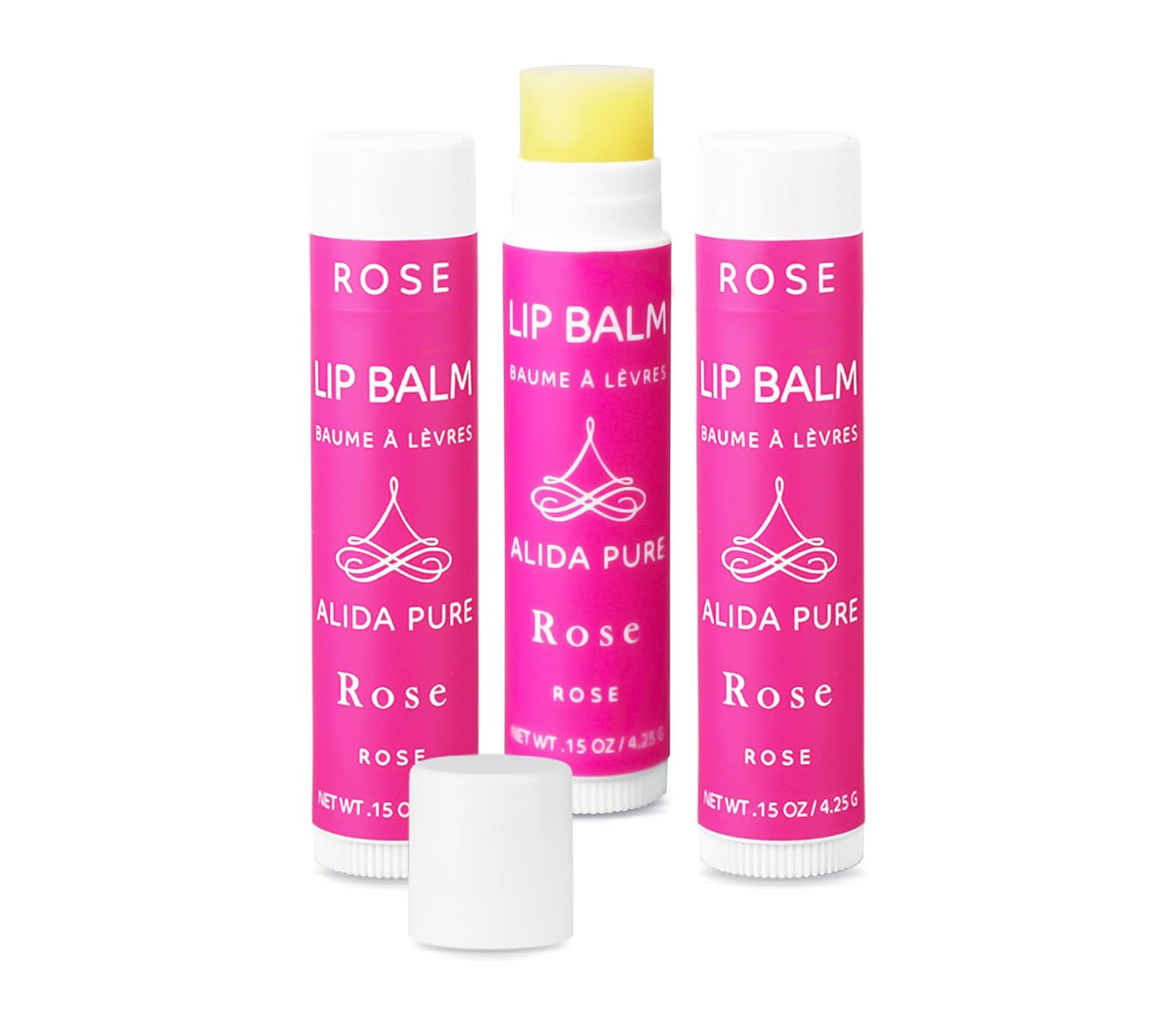 Rose Lip Balm Collection, Vegan Set, Beeswax Free, with Organic Jojoba and Avocado Oil, Vitamin E, Natural Moisturizer for Dry, Chapped Lips, 3 Tube Set