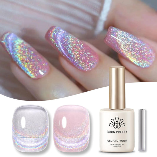 Born Pretty Magnetic Gel Nail Polish Silver Holographic Cat Magnetic Eye Gel Polish Nail Gel Soak Off Nail Art Salon Manicure Collection Gift | alldaygood beauty