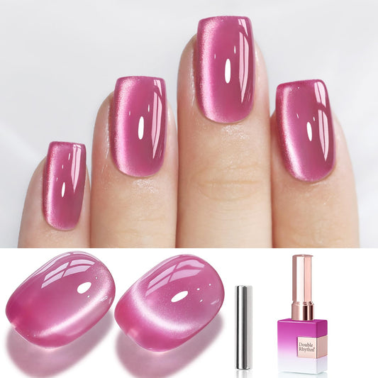 Double Rhythm 0.5 Oz Cat Eye Gel Polish with Magnet Same Color Same Bottle Holographic Glitter Shimmer Translucent Color Salon 15 ML Magnetic Nail Art (Purple Pink-MC1169) | alldaygood beauty