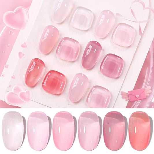 Born Pretty Jelly Gel Nail Polish Sheer Pink Gel Nail Polish Crystal Transparent Milky Gel Polish Kit Nail Art Varnish Collection Gift Set 7ML 6PCS | alldaygood beauty