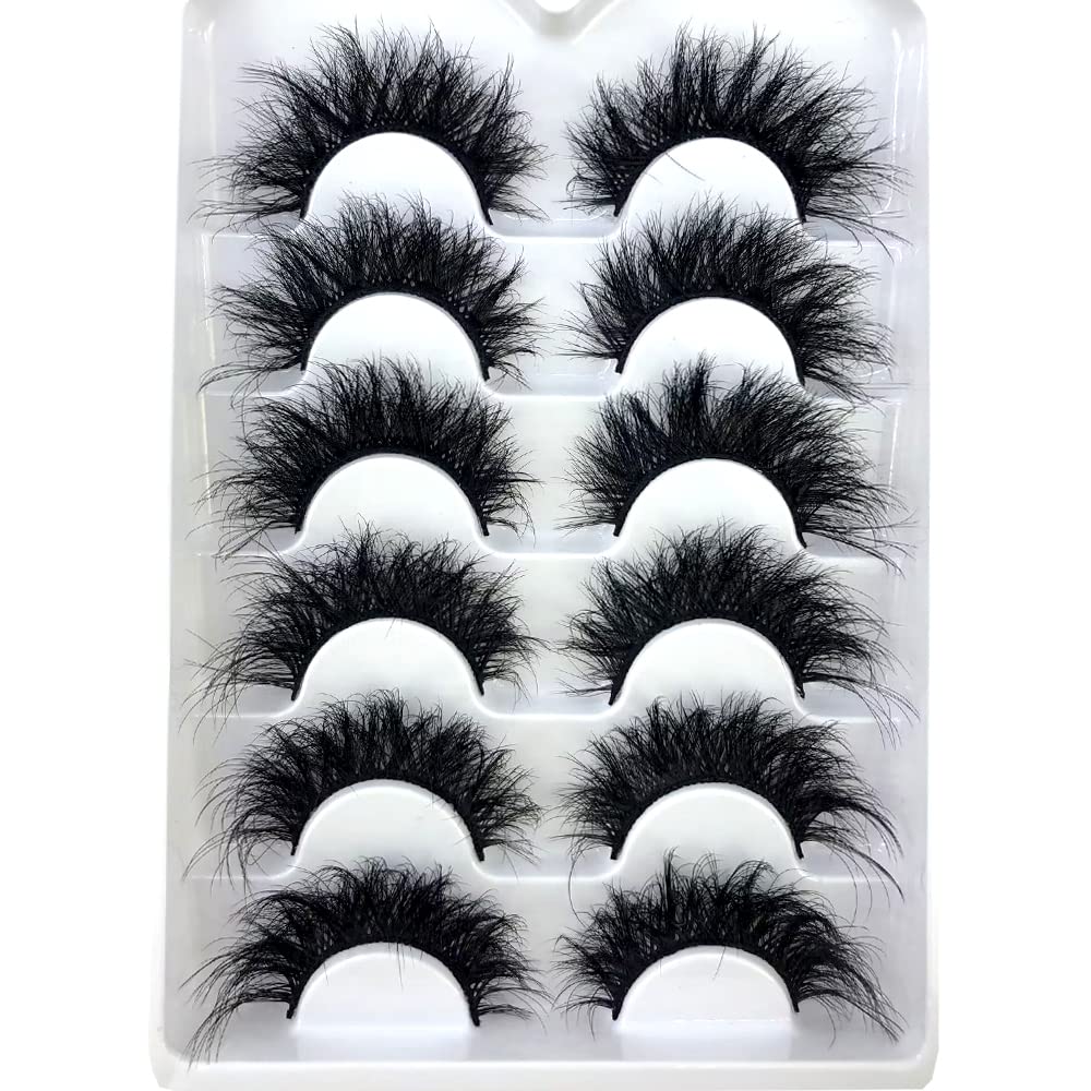 HBZGTLAD 6 Pairs Fluffy False Eyelashes Natural Faux Mink Strip 3D Lashes Pack (SR-1)