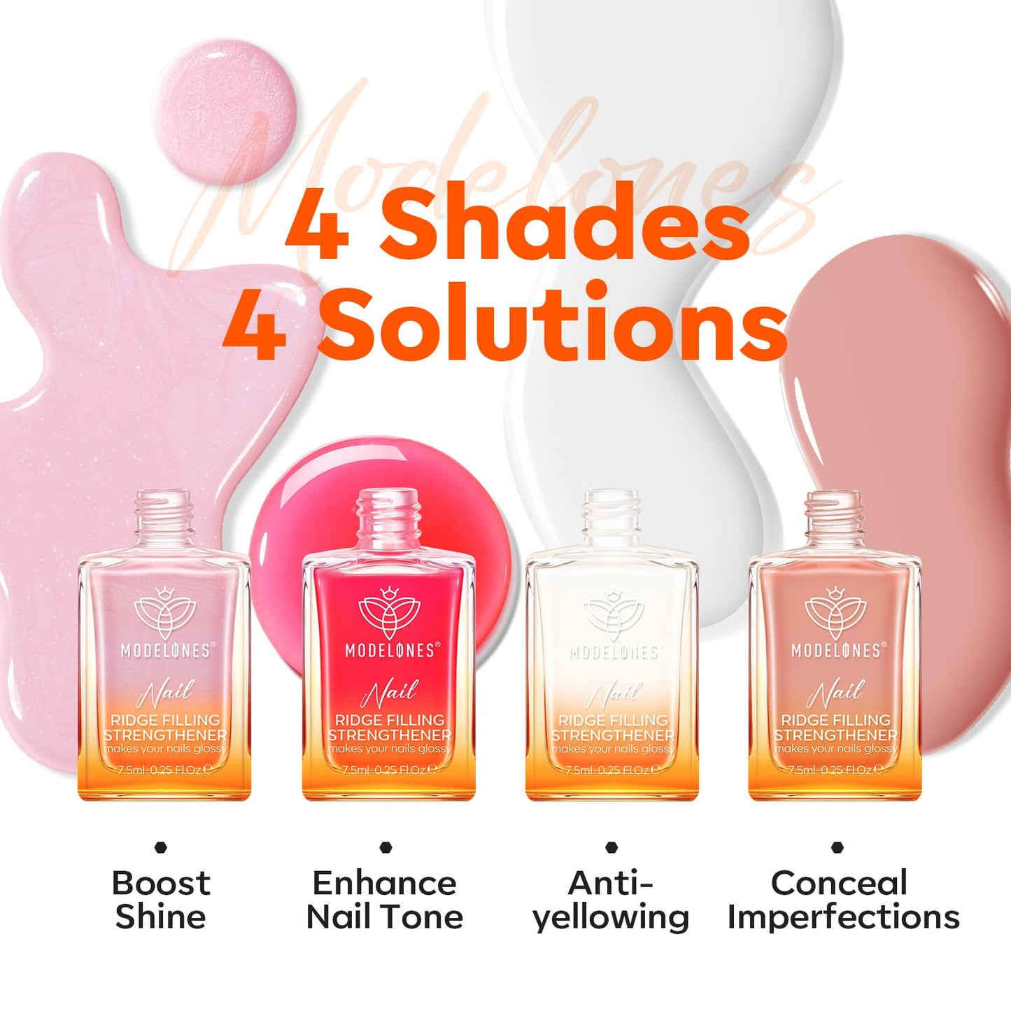 modelones Nail Strengthener Kits Milky White Glitter Pink Nude Nail Polish Sets Nail Repair for Damaged Nails Strengthener and Growth for Thin Weak & Damaged Nail Care Kit for Women 4 Pcs Gifts Sets