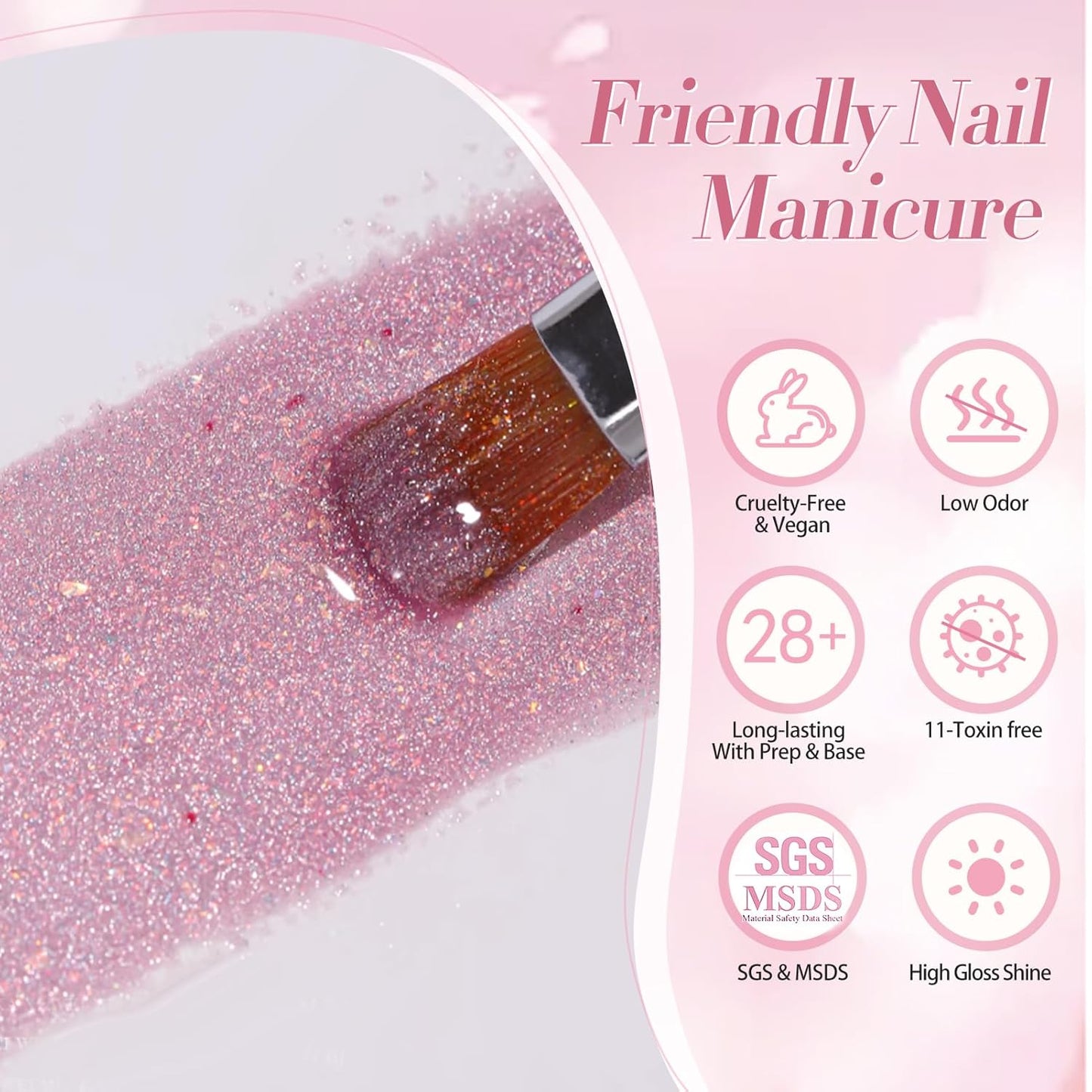 Born Pretty Cat Magnetic Eye Gel Nail Polish,Color Changing Pink Sliver Glitter Cat Magnetic Gel Nail Polish for Nail Art Manicure Salon DIY at Home 15ML