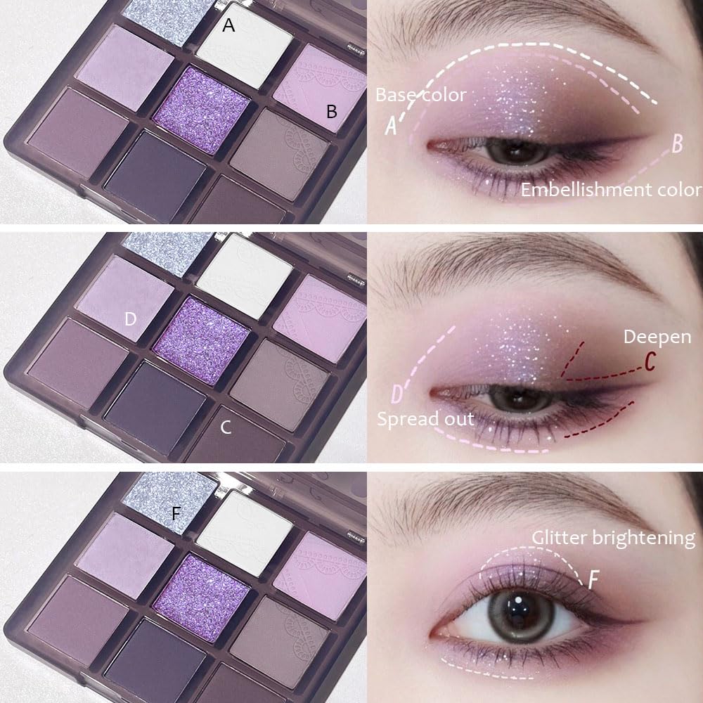 Purple Eyeshadow Palette for Eye Makeup,High Pigmented Silver White Tan Grape Brown Color Light Violet Eye Shadow Primers, Matte Shimmer Powder Palet de sombras de ojos