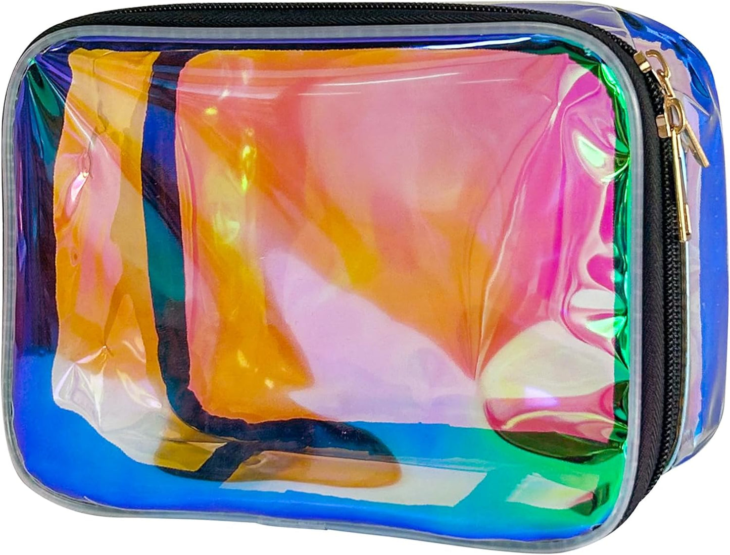 TPU Holographic Pink Makeup Bags Clear Travel Storage Bag Toiletry Pocket Portable Zippered Iridescent Pouch Waterproof Cosmetic Gift Bags for Women