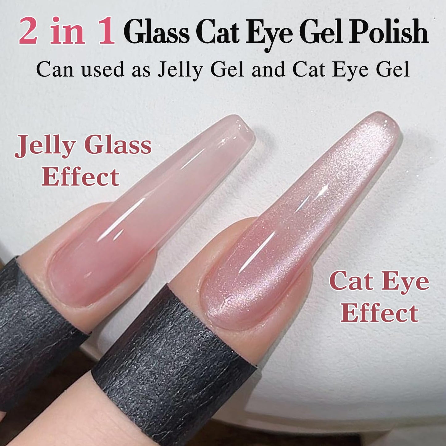 Double Rhythm Jelly Glass Cat Eye Gel Polish with Magnet 15ML Holographic Glitter Shimmer Translucent Sheer Color Magnetic Nail Polish Salon DIY at Home (Jelly Pink Nude-MC1104)