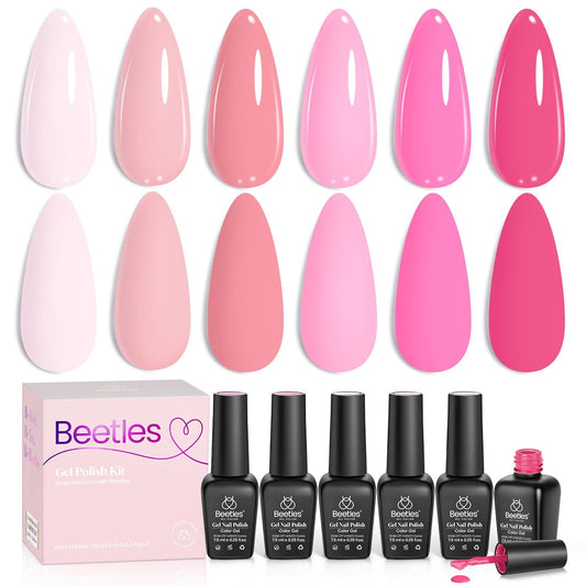 Beetles Gel Nail Polish Set - Pink Melody 6 Colors Gel Polish Kit, Nude Light Baby Hot Pink Colors, Soak off UV LED Lamp Nail Art Manicure DIY Home Gifts for Women | alldaygood beauty