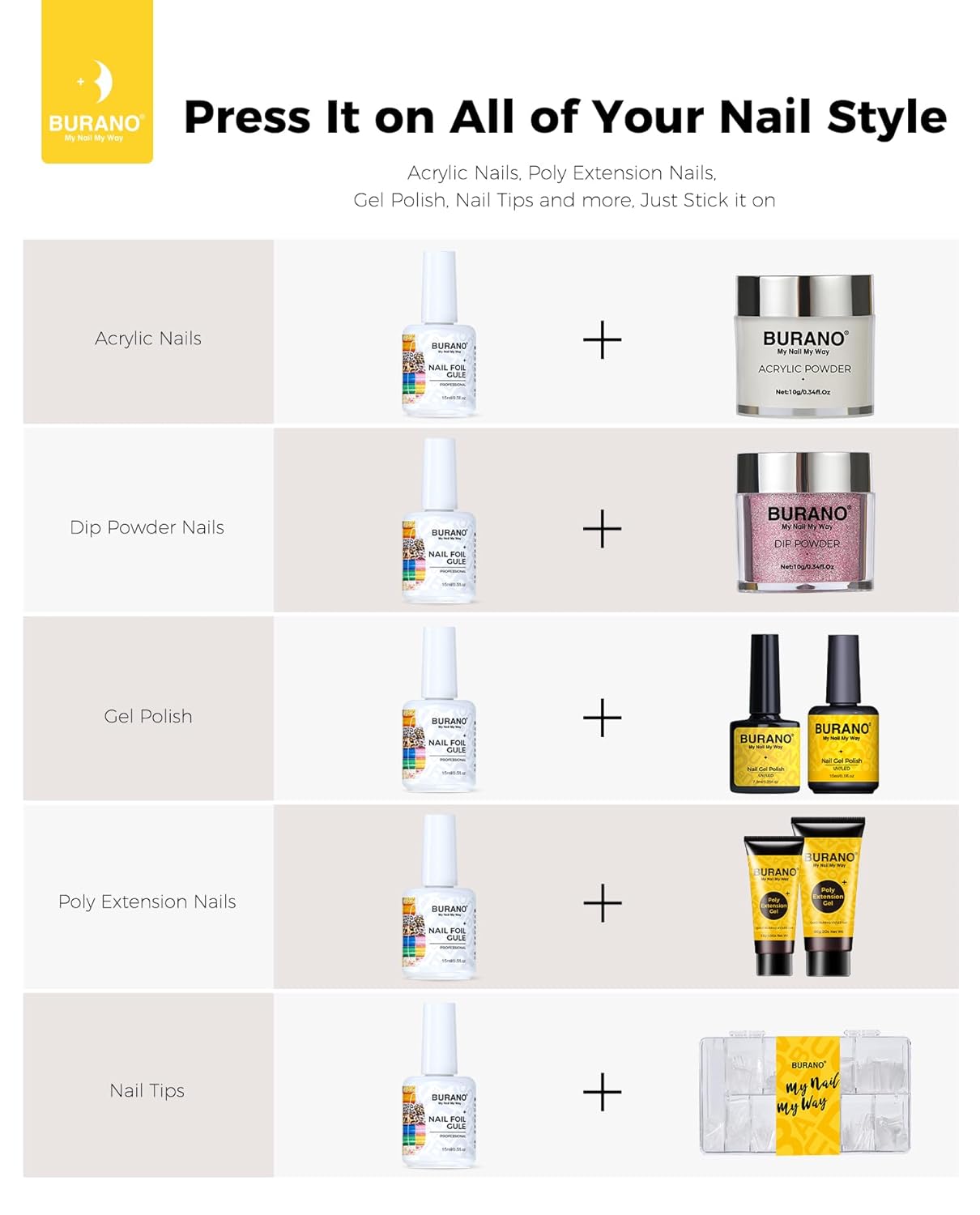 BURANO Nail Art Nail Foil Glue Gel, o.5 oz with 10PCS Foil Stickers Set Nail Foil Glue for Nails Foil Transfer Gel, Nail Design DIY UV LED Lamp Required (Nail Art) 16