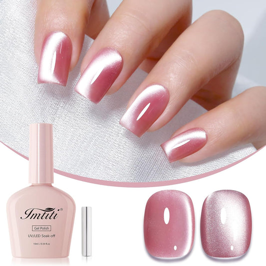 Imtiti Pink Cat Eye Gel Nail Polish, Moonlight Pink Holographic Crystal Diamond Glitter Magnetic UV Soak Off Gel Nail Polish with Magnetic Stick 1Pcs (0.34 Fl Oz-946) | alldaygood beauty