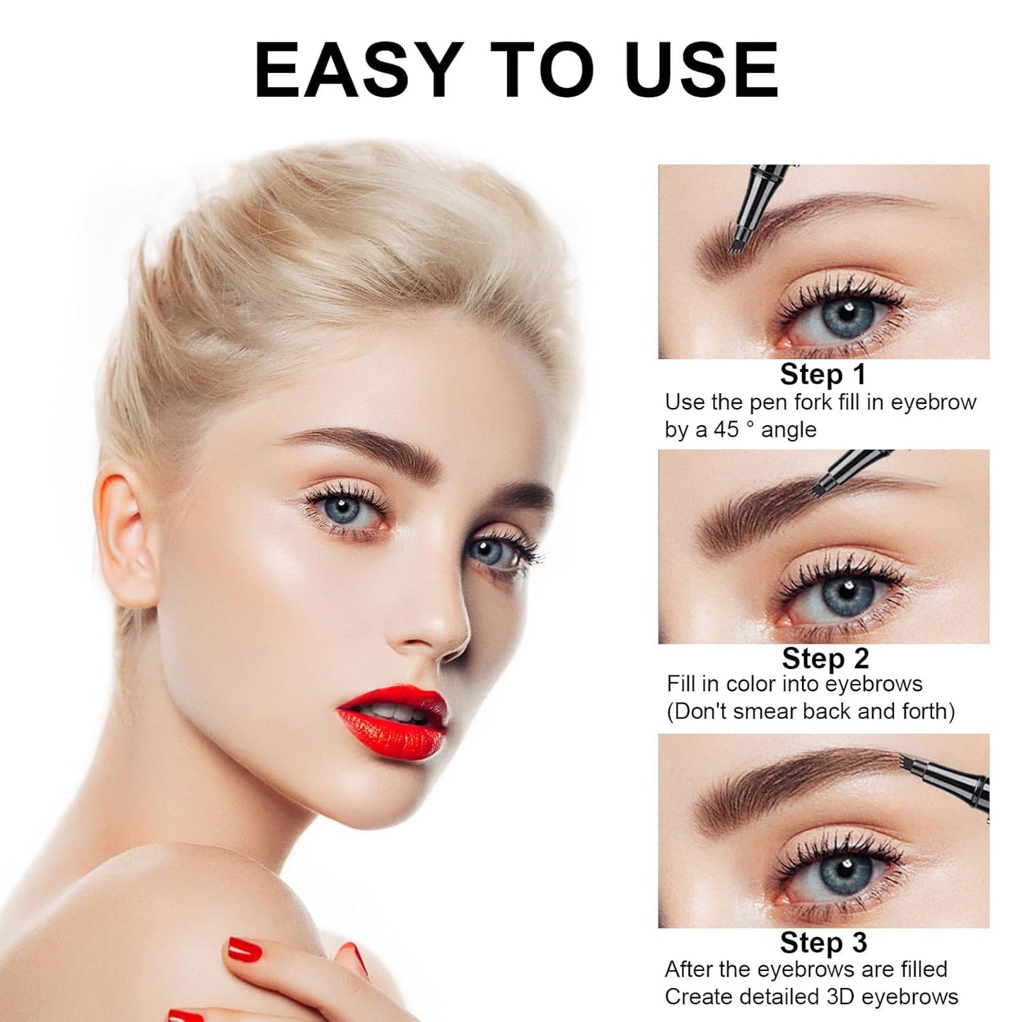 Microblading Eyebrow Pencil, Eyebrow Pen with an Upgrade Micro-Fork Tip Applicator, Waterproof Long-Lasting Microblading Brow Pen, Brow Pencil for Natural Looking Brows Makeup, Black, 1Pcs