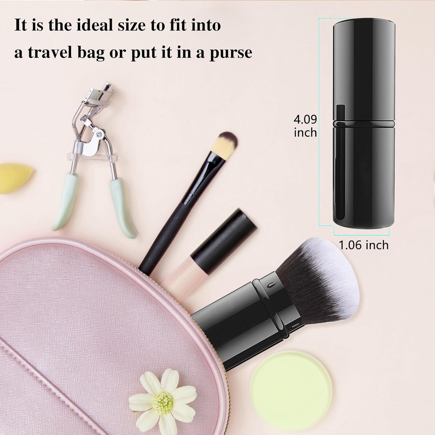 Falliny Retractable Makeup Brush, Travel Kabuki Face Blush Brush, Portable Powder Foundation Sunscreen Brush with Cover for Blush, Bronzer, Buffing, Flawless Powder Cosmetics