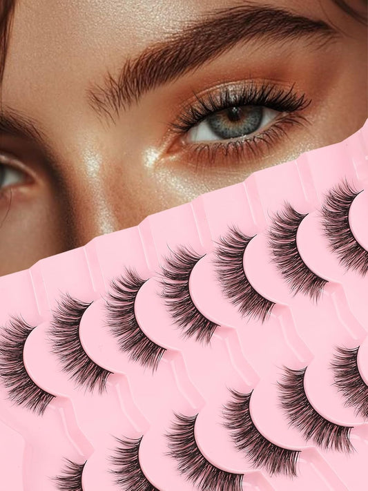 Lashes False Eyelashes 13MM Wispy Lashes Pack Fluffy Lash Strip EyeLashes with Thin Band C Curl Natural Lashes Fake Eyelash 7 Pair Siligli