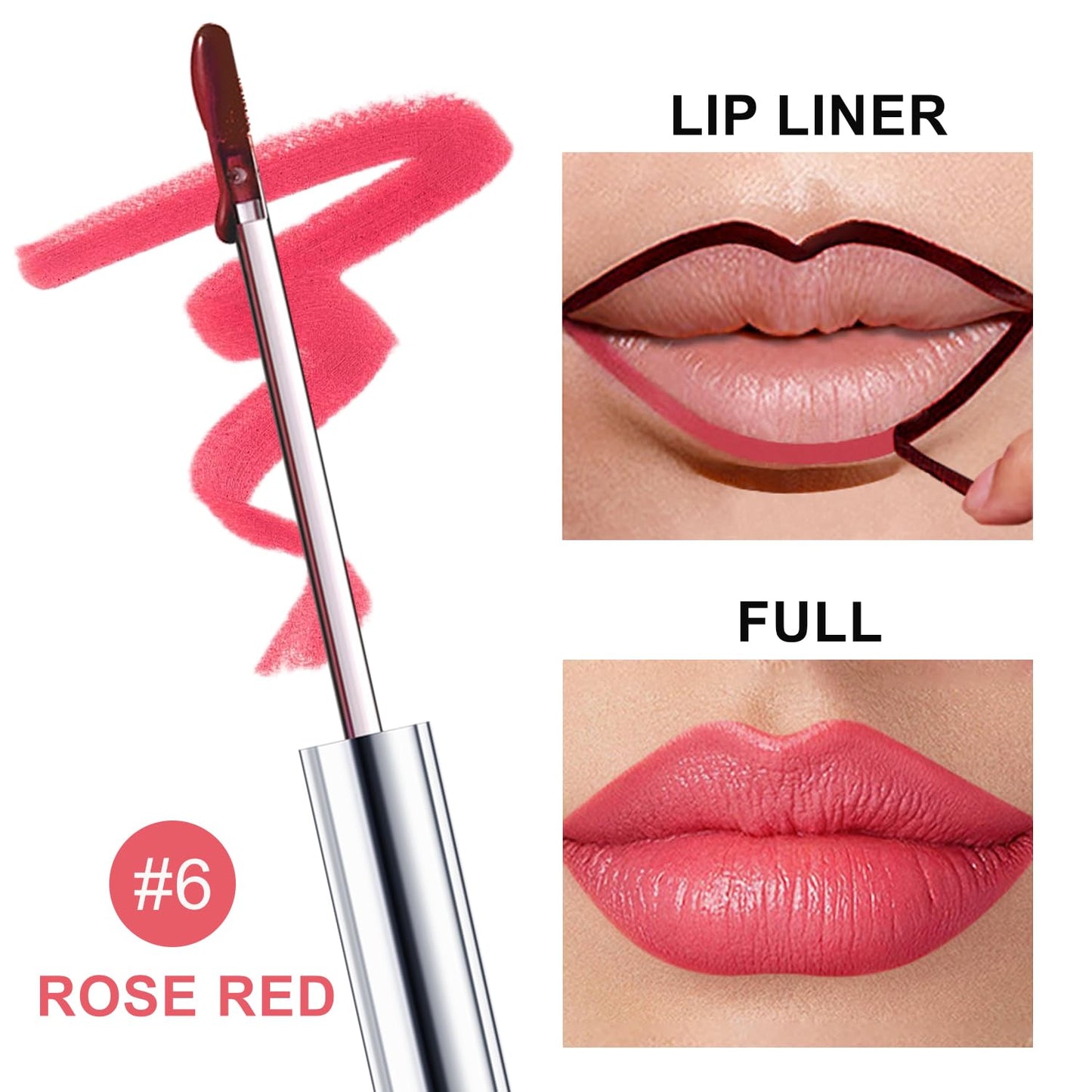 Peel Off Lip Liner Stains for Women, Long Lasting Waterproof Matte Finish Lip Tint Stains with Tweezer Kit, Transfer Proof, Easy to Use, Peel Off Liquid Lipstick for All Skin Types, #6 Rose Red