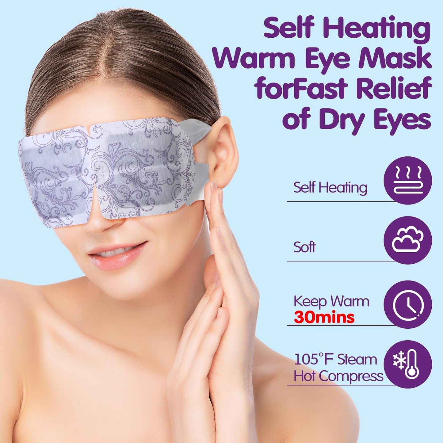 60 Pcs Disposable Steam Eye Mask Bulk Heated Eye Masks for Dry Eyes Spa Warming Eye Mask Self Heating Eye Masks with Warm Moist Warm Compress for Eye Stress Dark Circle Relief Sleep Mask(Lavender)