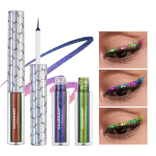 CHARMACY Chameleon Liquid Eyeliner, Liquid Glitter Eyeliner, Highly Pigmented, Metallic Intense MultiColor Shifting waterproof Eyeliner, Ultra-Fine Tip, Longwearing, Smudge-proof (#SET2-902/904/906) | alldaygood beauty
