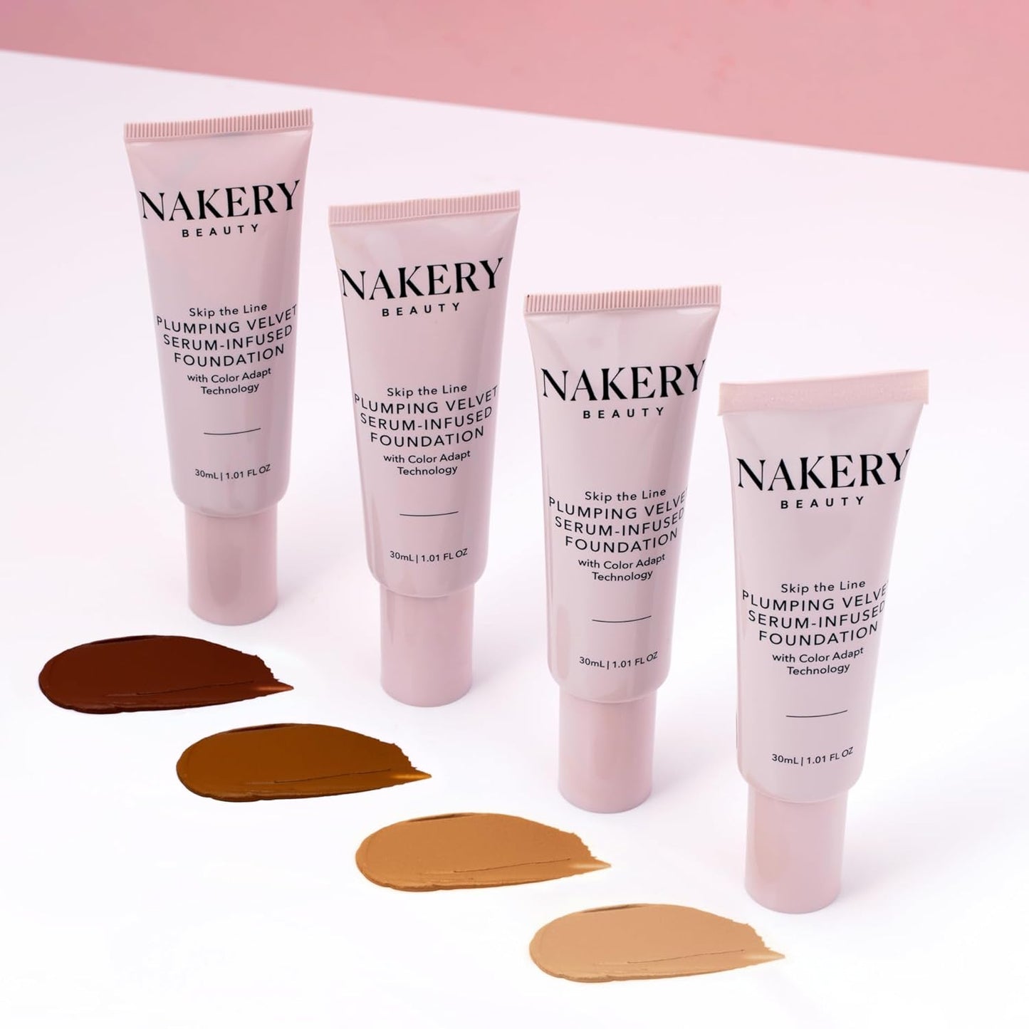 Nakery Skip the Line Full Coverage Foundation for Women - Plumping Velvet Womens Foundation Makeup Matte Finish - Age Defying Foundation - Moisturizing Foundation with Smart Color Adapt - Medium Deep